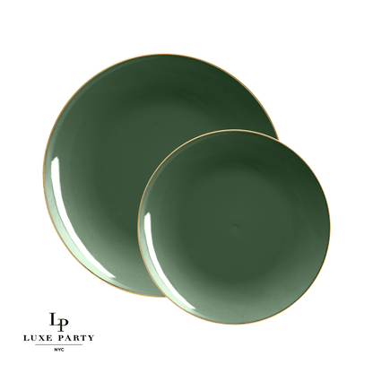 Emerald Green with Gold Dinner Plates - Plastic