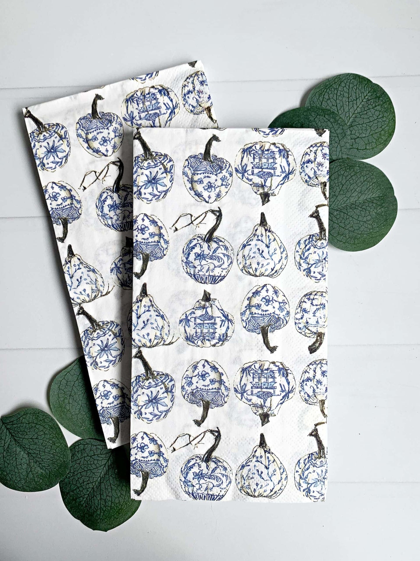 Scattered Blue Toile Pumpkins Fall Dinner Napkins