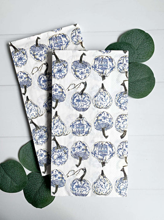 Scattered Blue Toile Pumpkins Fall Dinner Napkins