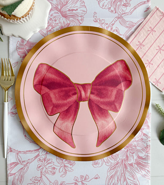 Pink Bow Wavy Dinner Plate with Gold Edge
