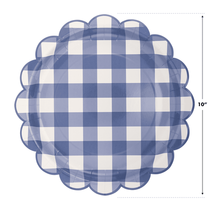 Scalloped Blue Gingham Paper Plates