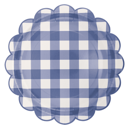 Scalloped Blue Gingham Paper Plates