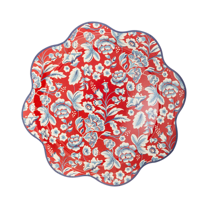Hamptons Red Floral Scalloped Plates