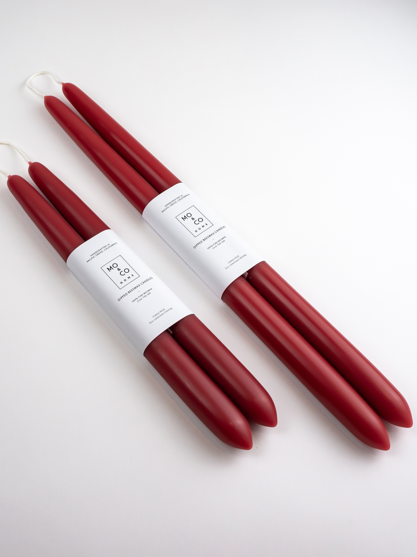 Berry Red Beeswax Taper Candles - 14 Inch Hand-Dipped Natural Candles (Pair)