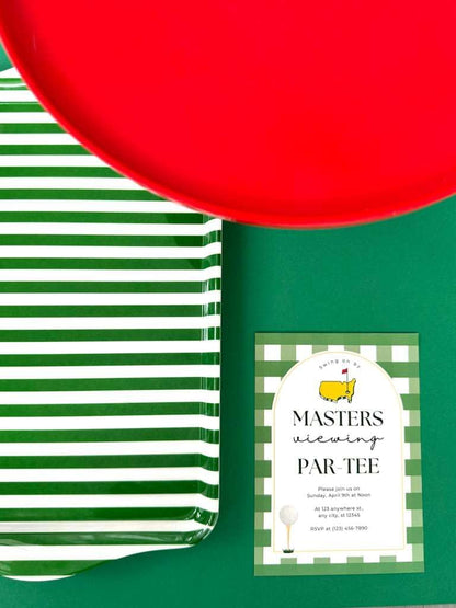 15" Green Stripe Melamine Serving Tray with Handles — Charcuterie & Party Platter