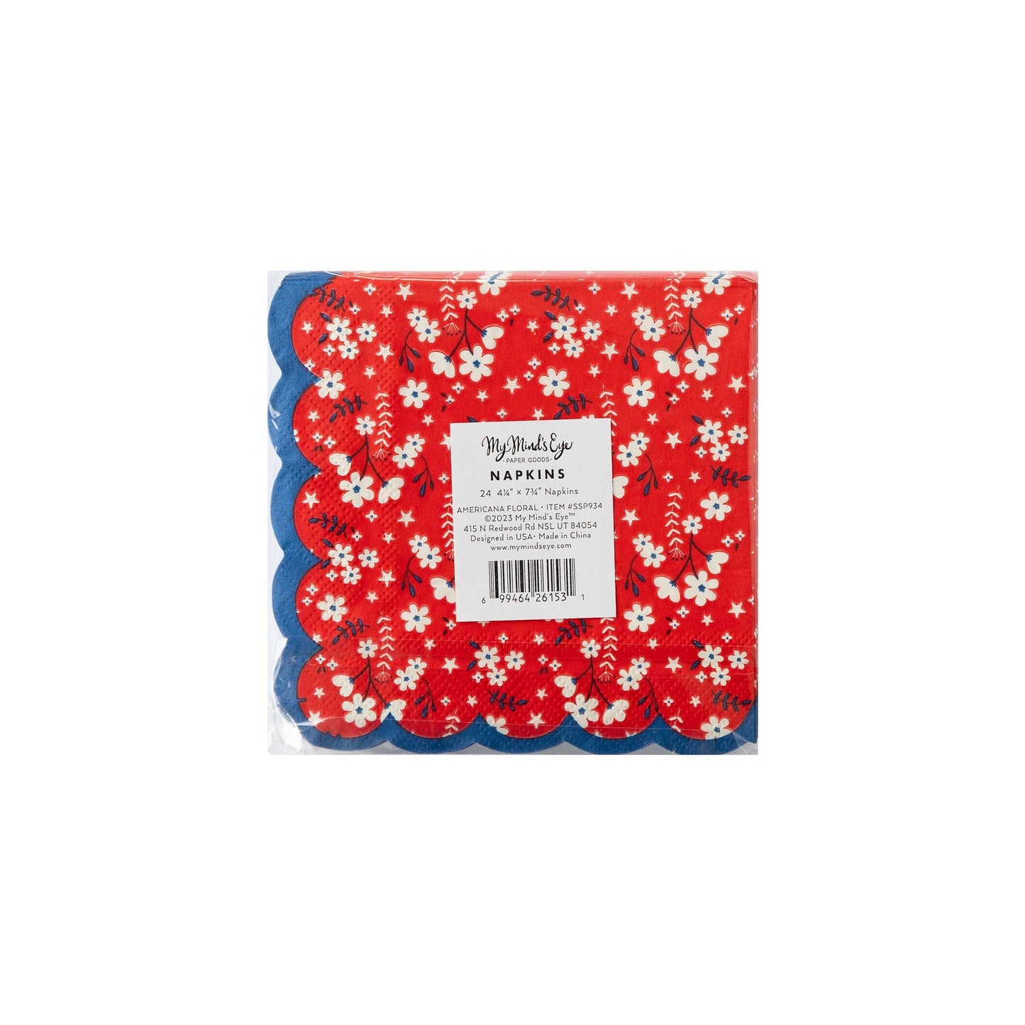 Red Americana Floral Cocktail Napkin