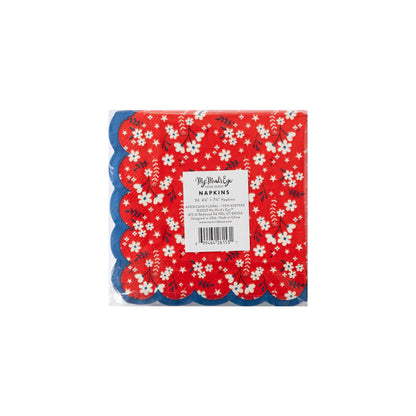 Red Americana Floral Cocktail Napkin