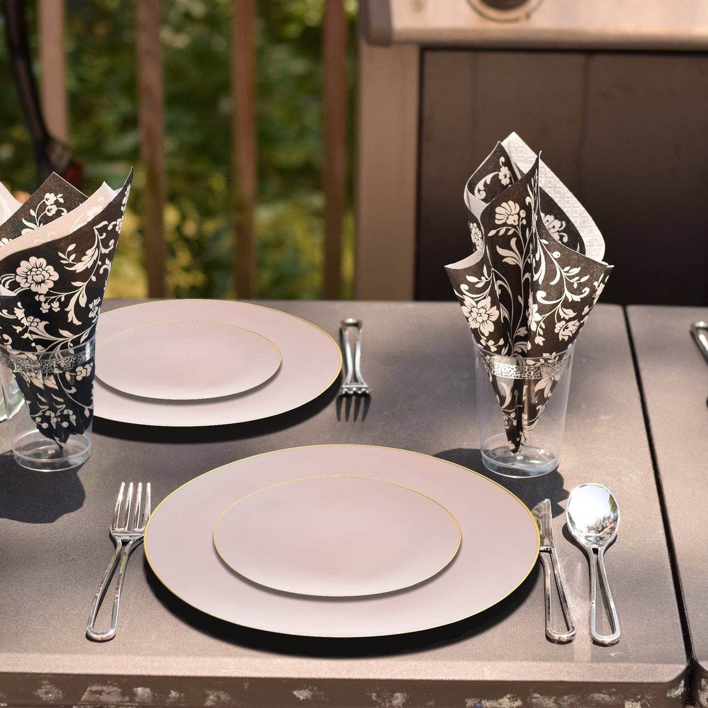 Pink  with Gold Dessert Plates - Plastic