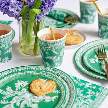 Emerald  Green Toile Paper Party Cups