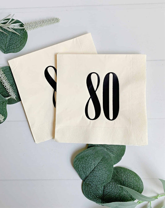 80th Birthday Napkins - Ivory & Black