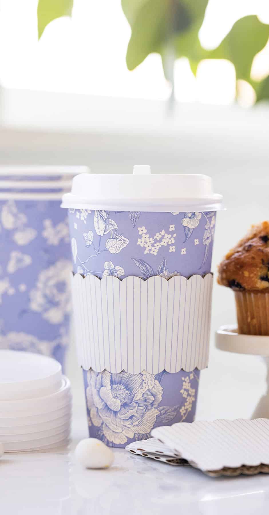 Blue Floral Paper To Go Coffee Cups