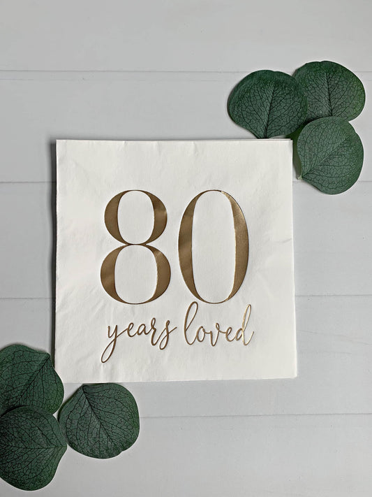 80 Years Loved Cocktail Napkins - White