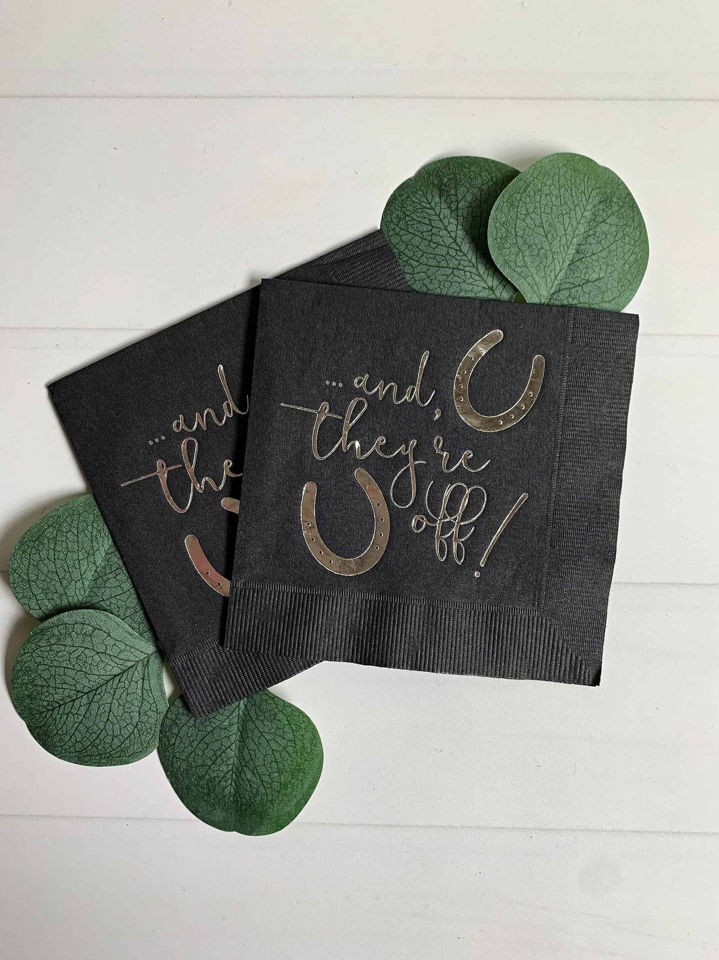 And They're Off Derby Cocktail Napkins - Black & Silver
