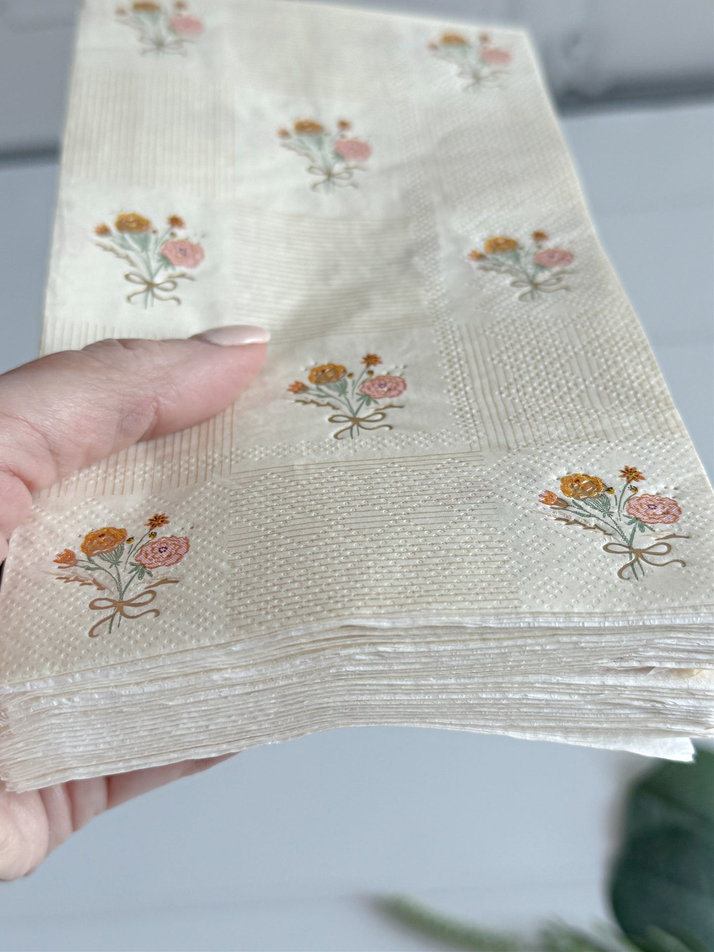 Cozy Fall Floral Dinner Napkins - Block Print and Gold