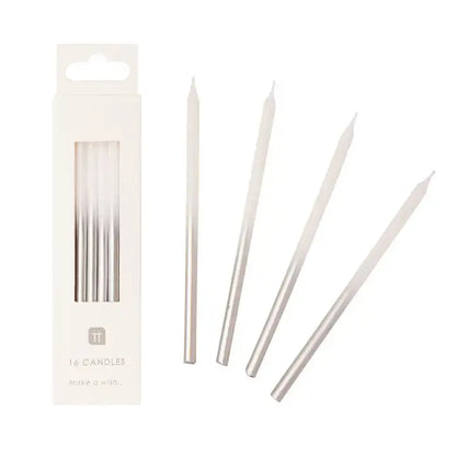 Silver Ombre Birthday Candles - White and Silver Tall Candles | 16 Pack