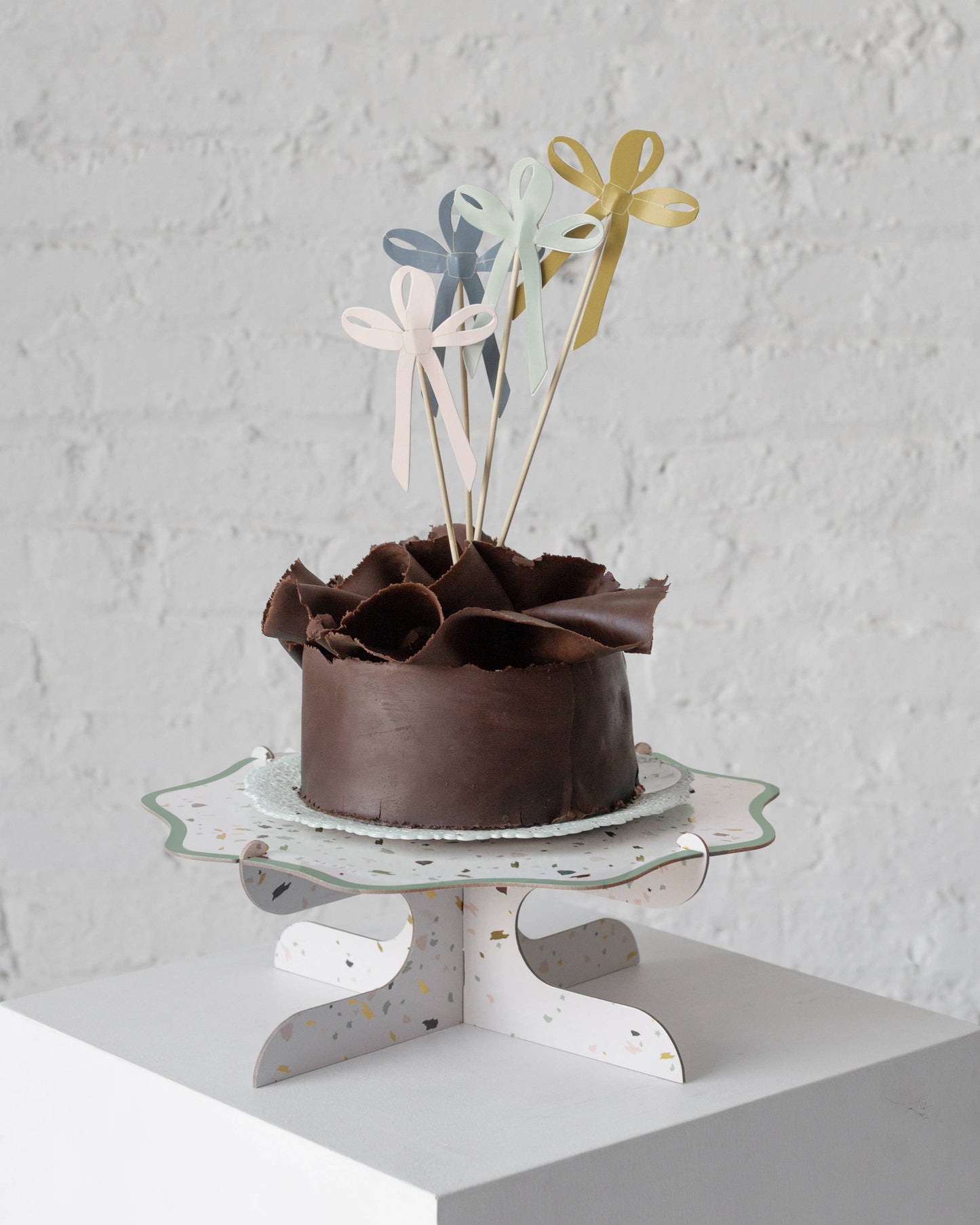 Ribbon Bow Cake Toppers 8 Pack - Blue Mint Mustard Pink Party Decorations