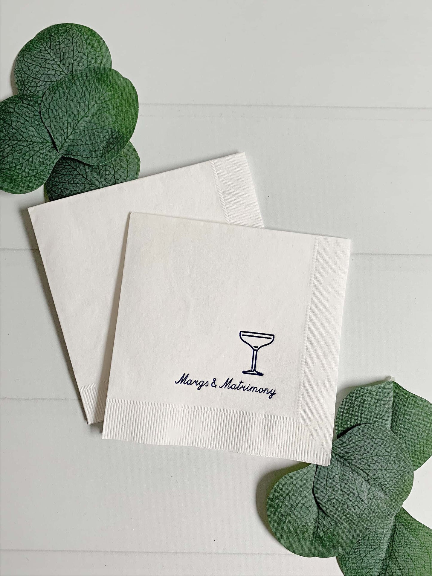 Margaritas & Matrimony Cocktail Napkin - Royal Blue on White
