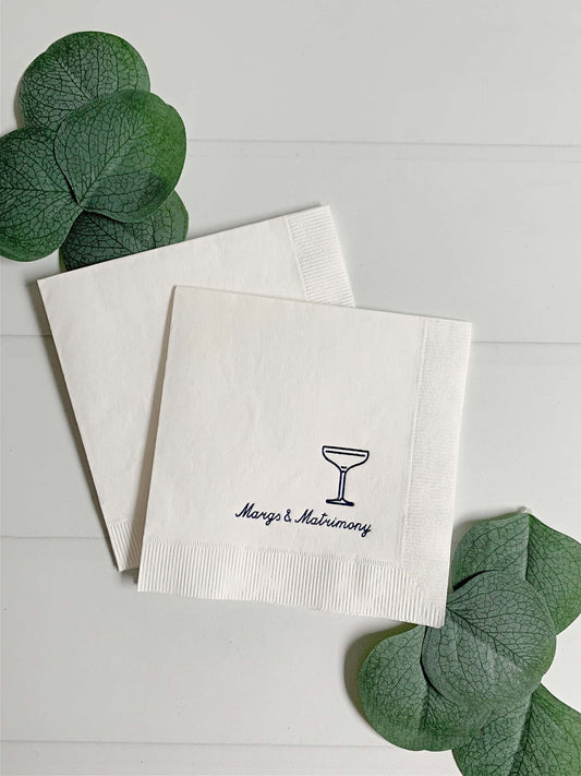 Margaritas & Matrimony Cocktail Napkin - Royal Blue on White