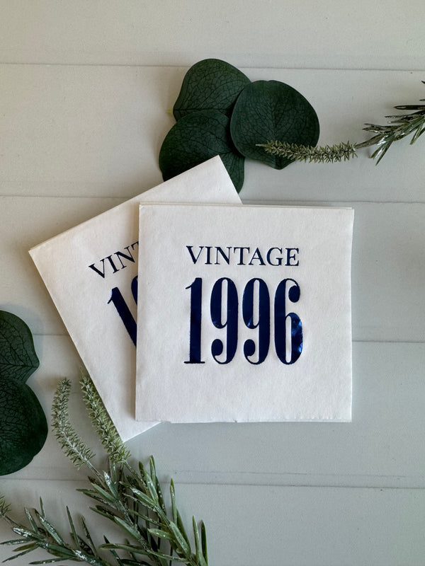 vintage 1996 napkins in navy and white 