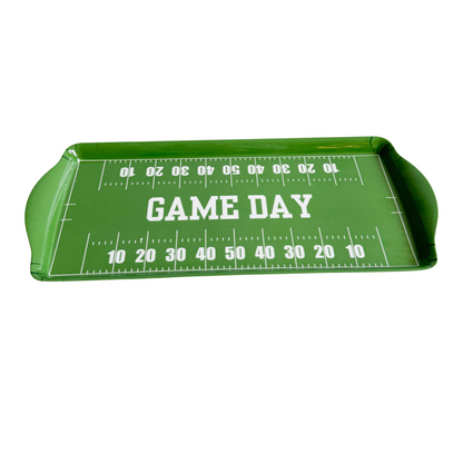 Green Football Game Day Melamine Serving Tray — Appetizer & Tailgate Platter