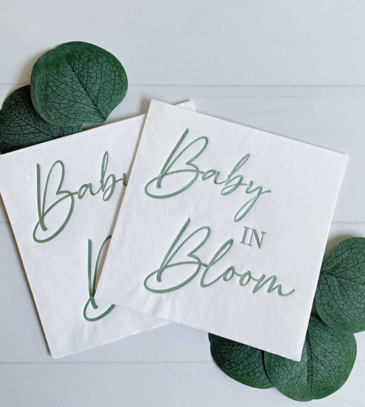 Baby in Bloom - Sage Baby Shower Cocktail Napkins