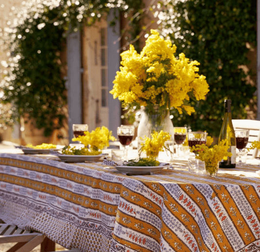 Provence Avignon Dijon & Blue Tablecloth 70x128 - French Country Botanical Print | EnFete Party