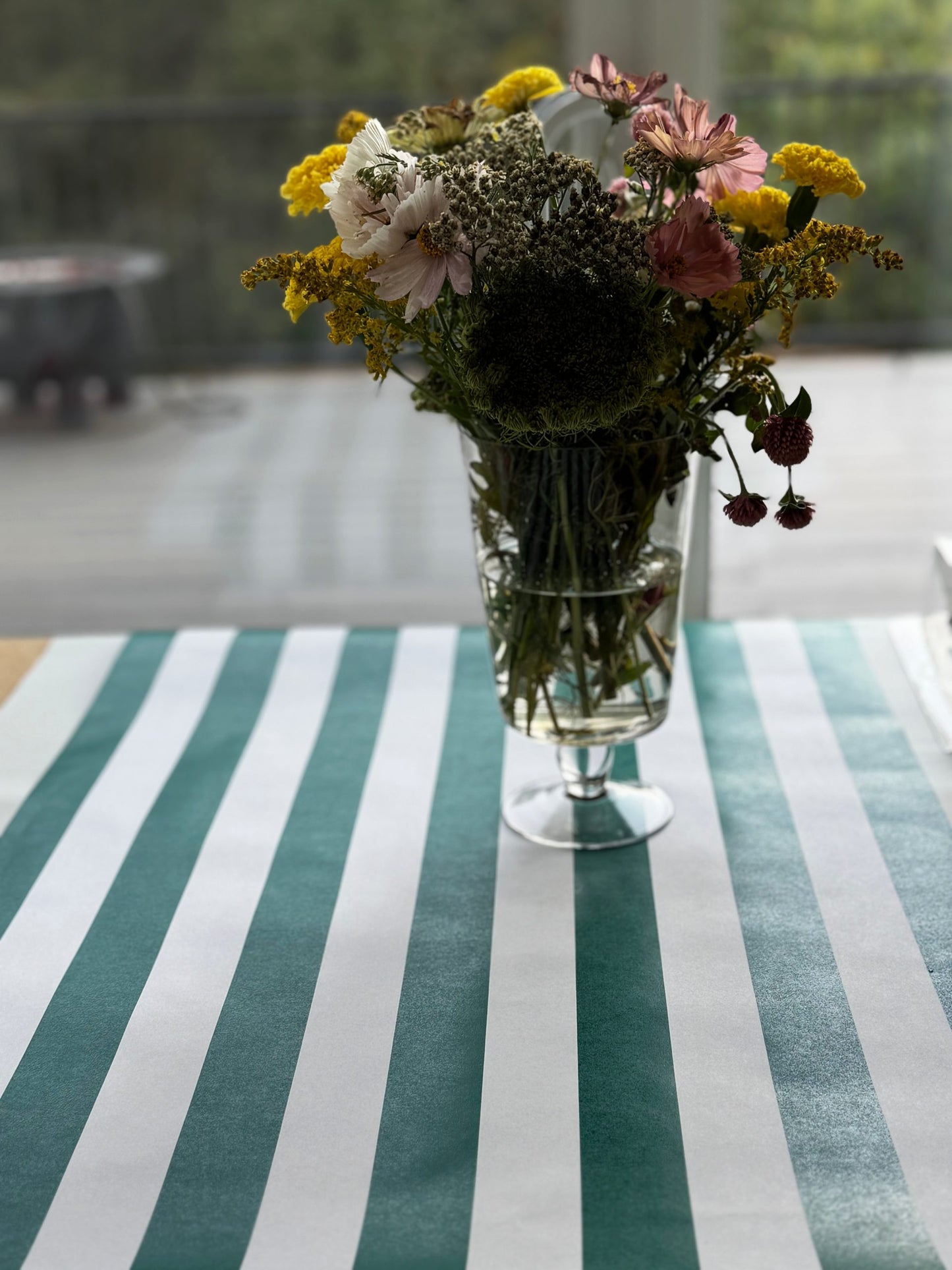 Green Cabana Striped Table Runner