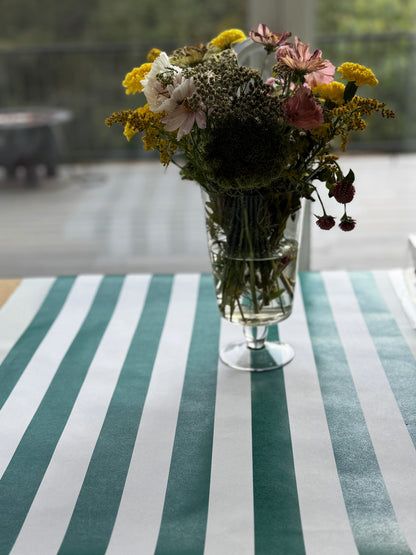 Green Cabana Striped Table Runner