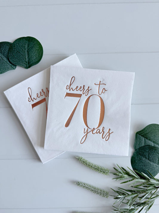 Cheers to 70 Years Napkins - Rose Gold Foil