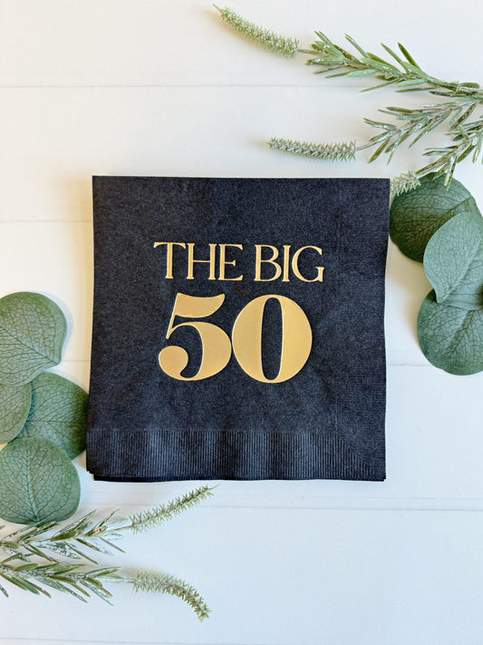 50th Birthday Cocktail Napkins - The Big 50 Gold & Black Milestone Party
