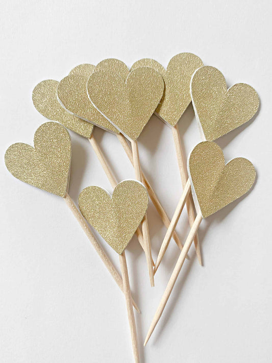 Gold Heart Cupcake Toppers