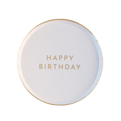 Happy Birthday Cake Plates - White & Gold