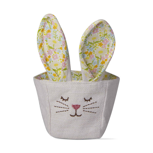 Cloth Easter Basket with floral bunny ears and a face