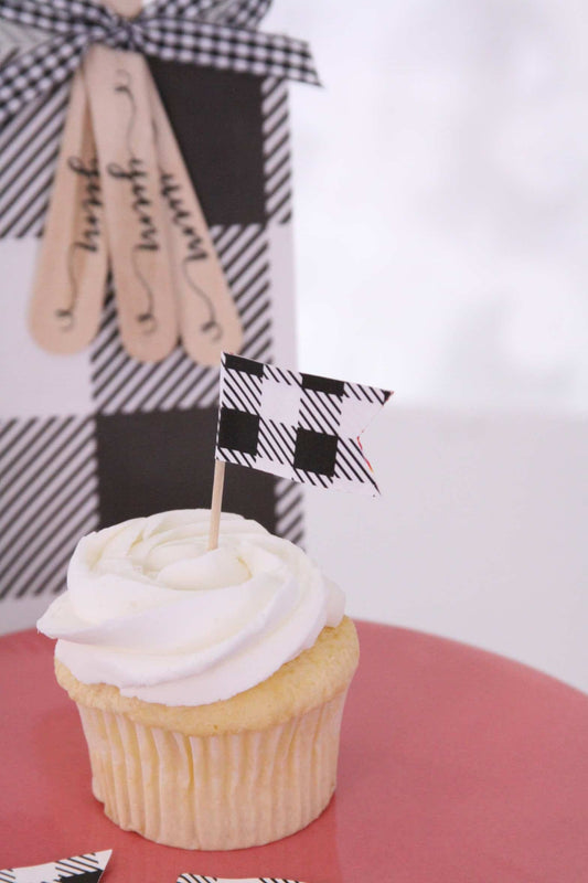 I Do BBQ Cupcake Topper, Black and White Buffalo Check