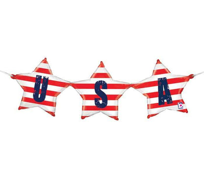 USA Red White and Blue Stars Balloon Banner