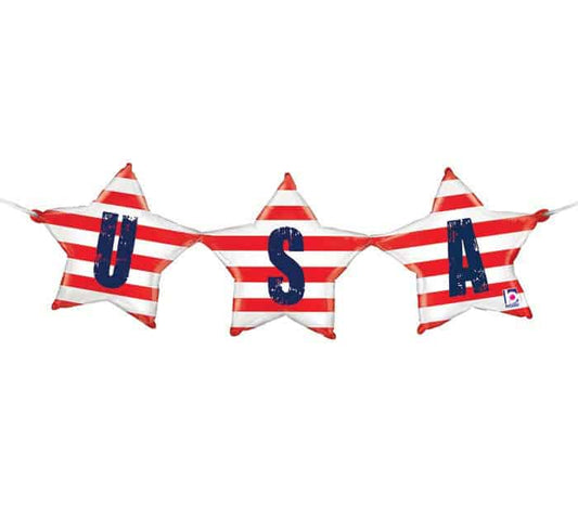 USA Red White and Blue Stars Balloon Banner