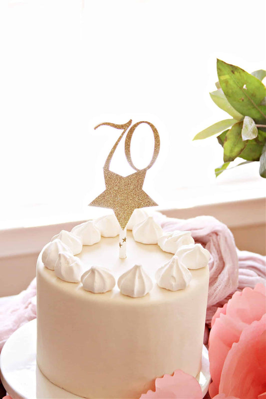 Gold Star 70th Birthday Cake Topper in Gold Sparkle