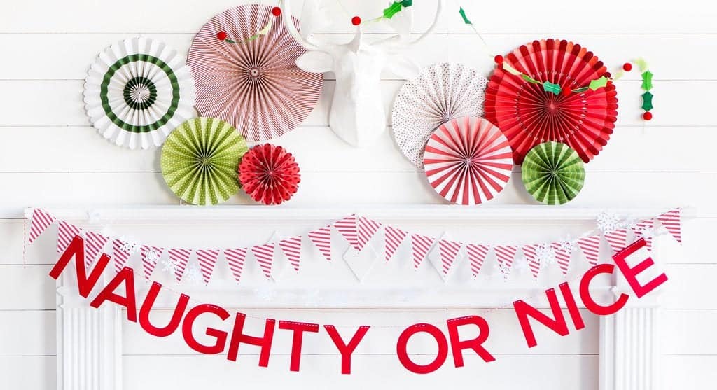 Naughty or Nice Christmas Banner - Red Felt Holiday Mantle Garland