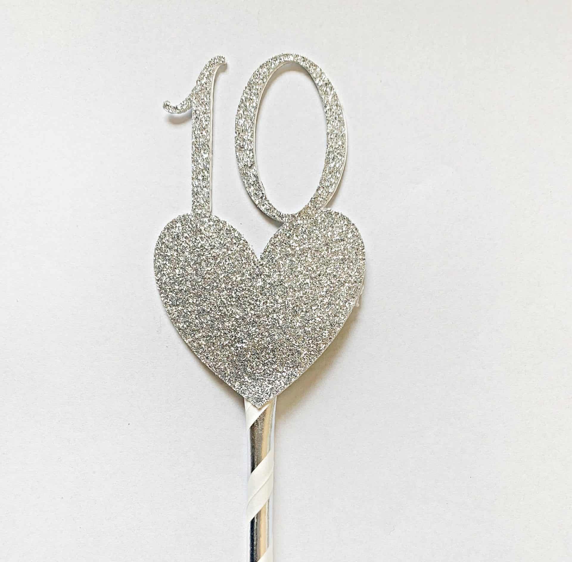 10th birthday topper on silver heart