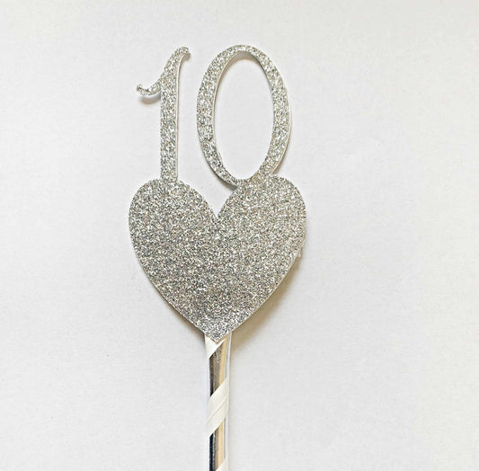 10th birthday topper on silver heart
