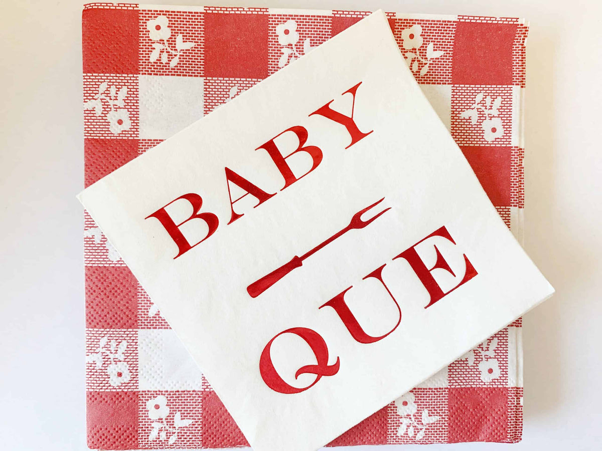 
    Baby Que Napkins Red Foil - BBQ Baby Shower Cocktail Napkins Set of 16, the designer-recommended anchor napkin for the Baby-Q BBQ Baby Shower Decorations &amp; Supplies collection
  