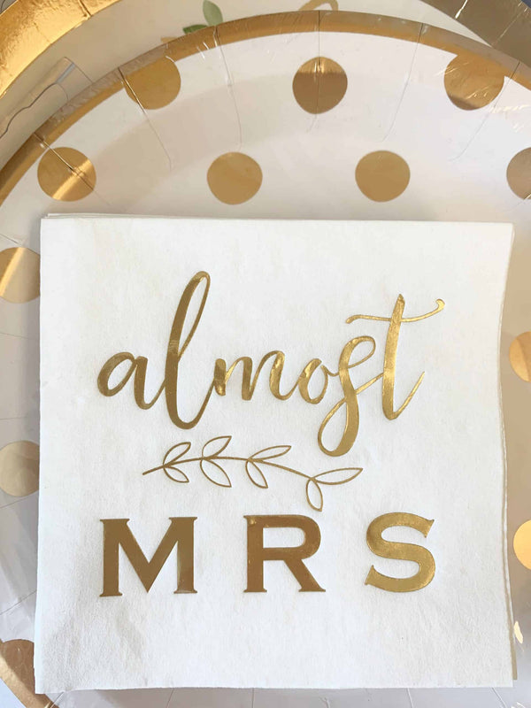 Almost Mrs Napkins Gold Foil - Bridal Shower Bachelorette Party Cocktail Napkins Set of 16