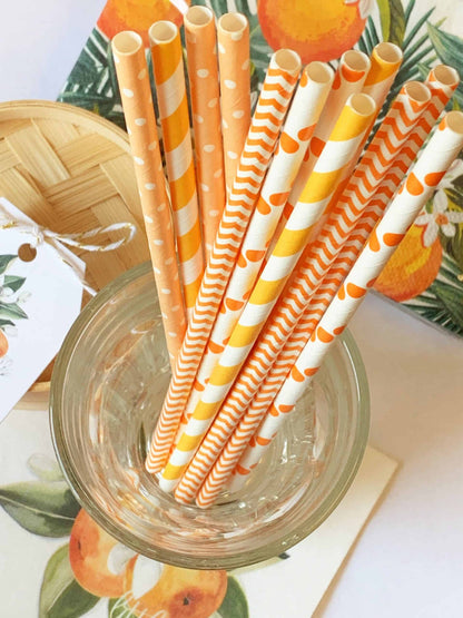 Orange Paper Party Straws - Citrus Wedding Little Cutie Baby Shower Main Squeeze Bridal Shower Set of 12