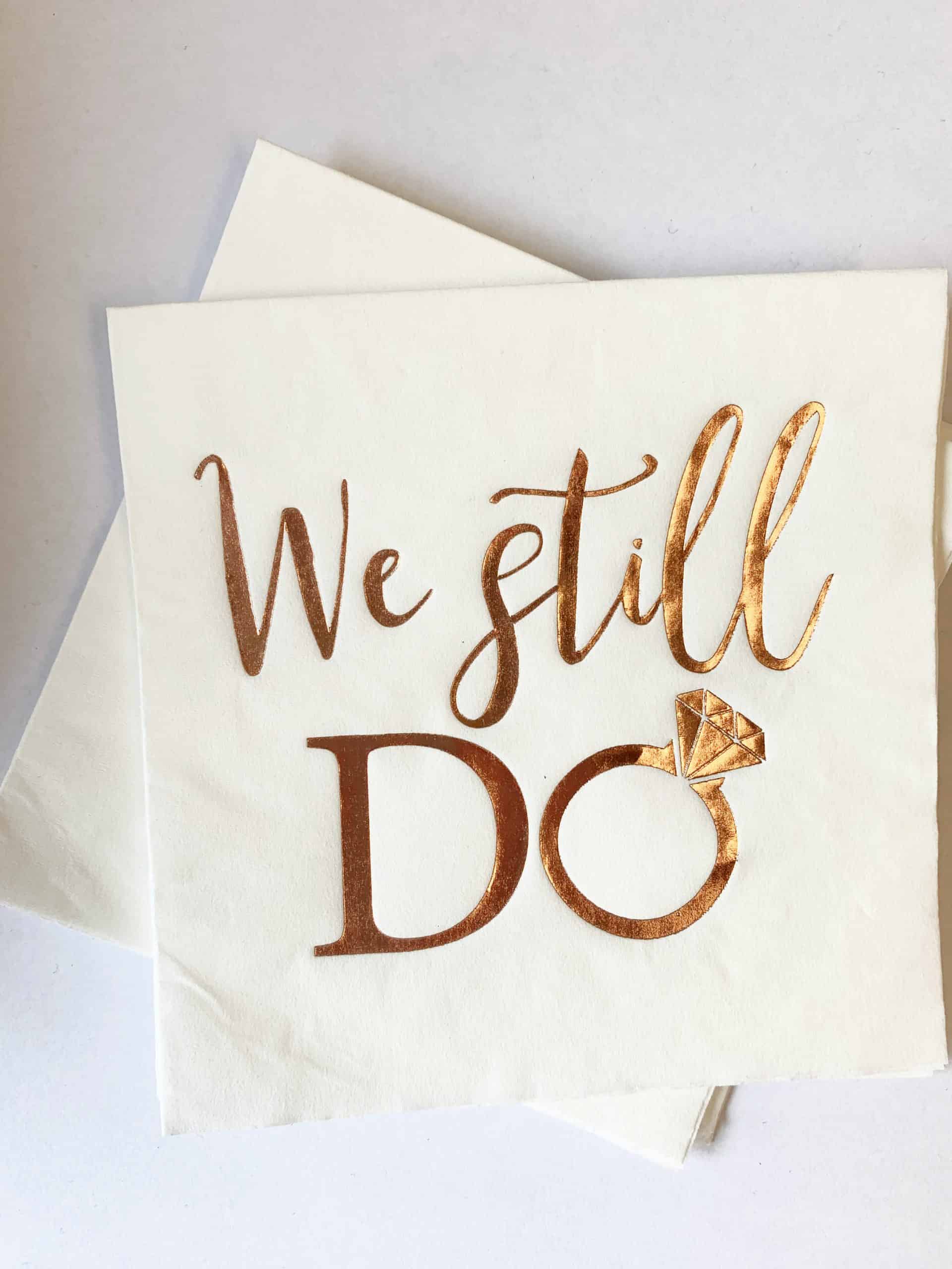 we still do in copper rose gold foil - the perfect anniversary party supplies