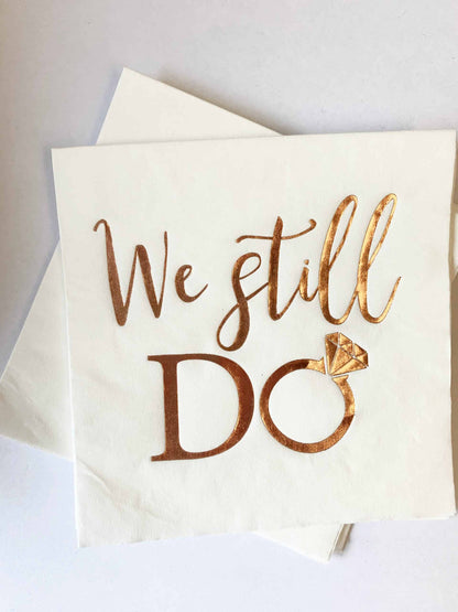 we still do in copper rose gold foil - the perfect anniversary party supplies