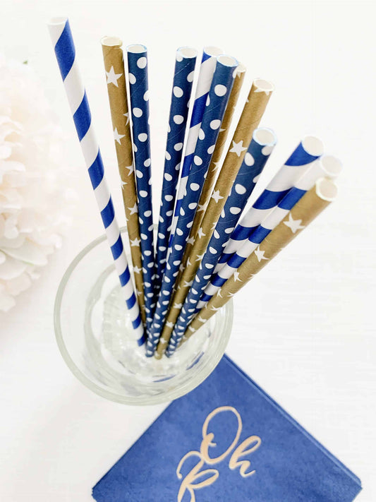 Navy and Gold Celestial Straws