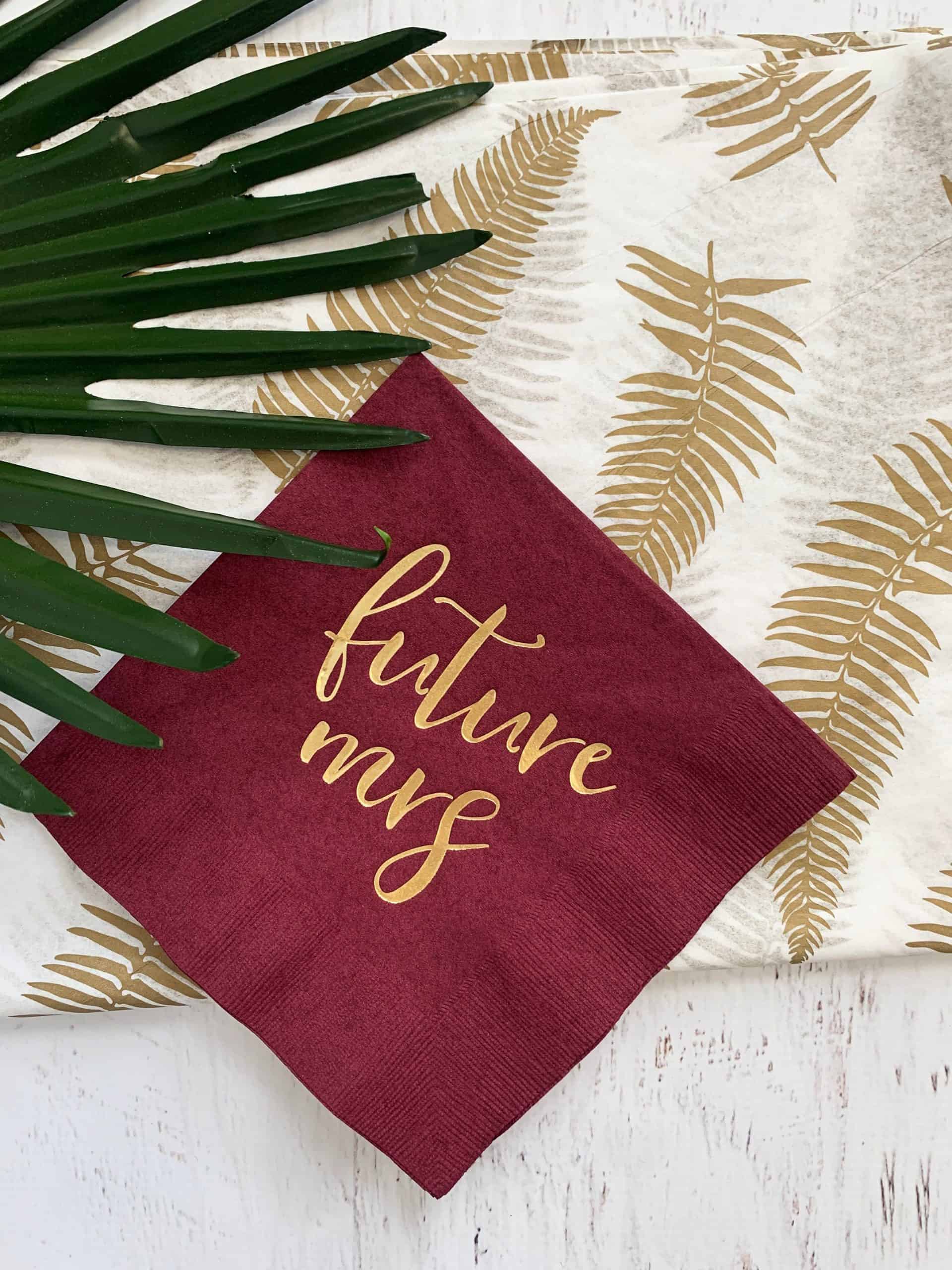 Future Mrs Burgundy luncheon napkins perfect for a fall or winter bridal shower