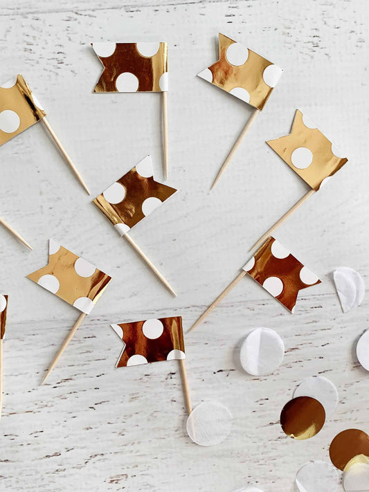 Gold Polka Dot Cupcake Toppers