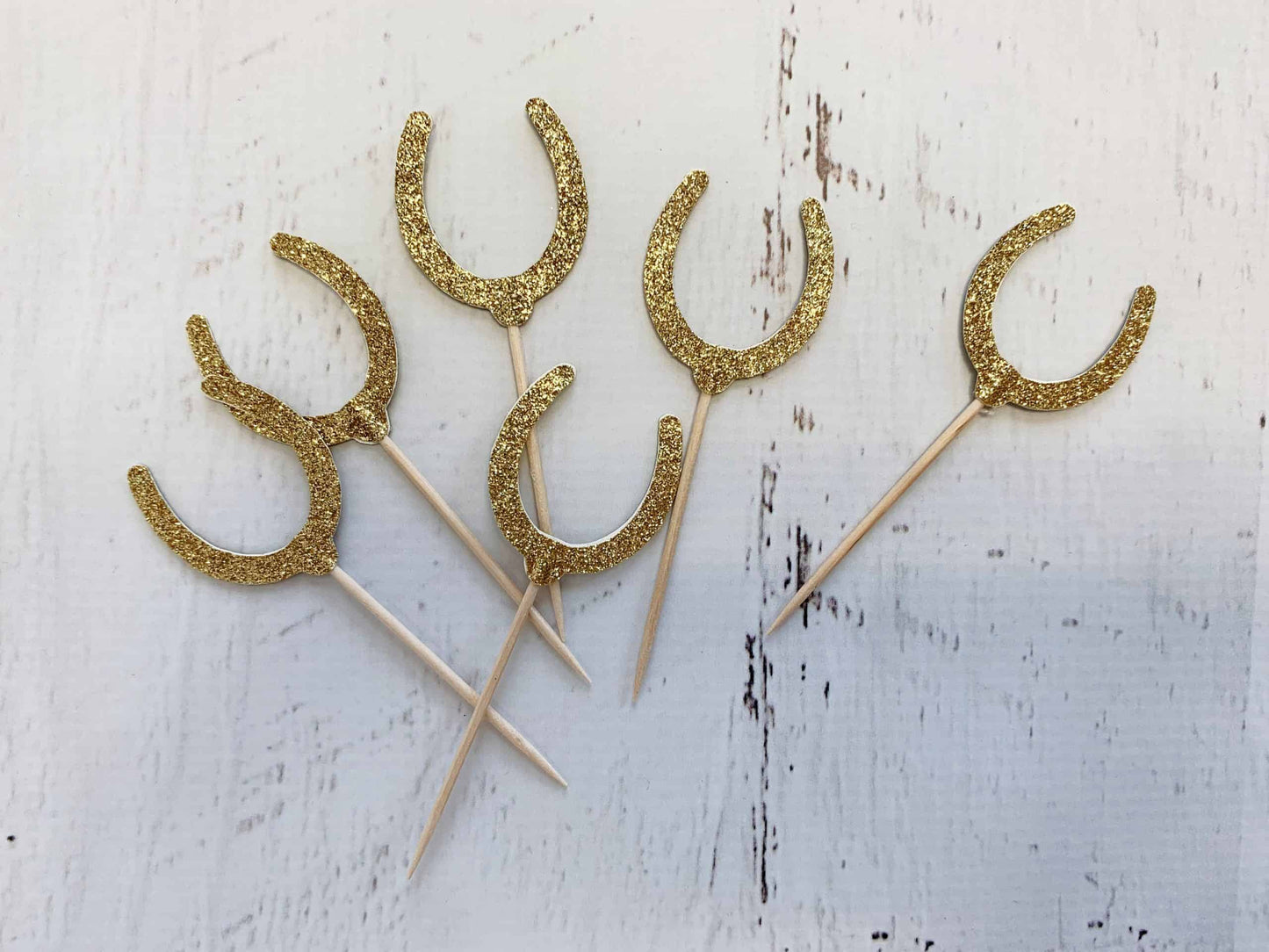 Gold Glitter Horseshoe Cupcake Picks | Set of 6