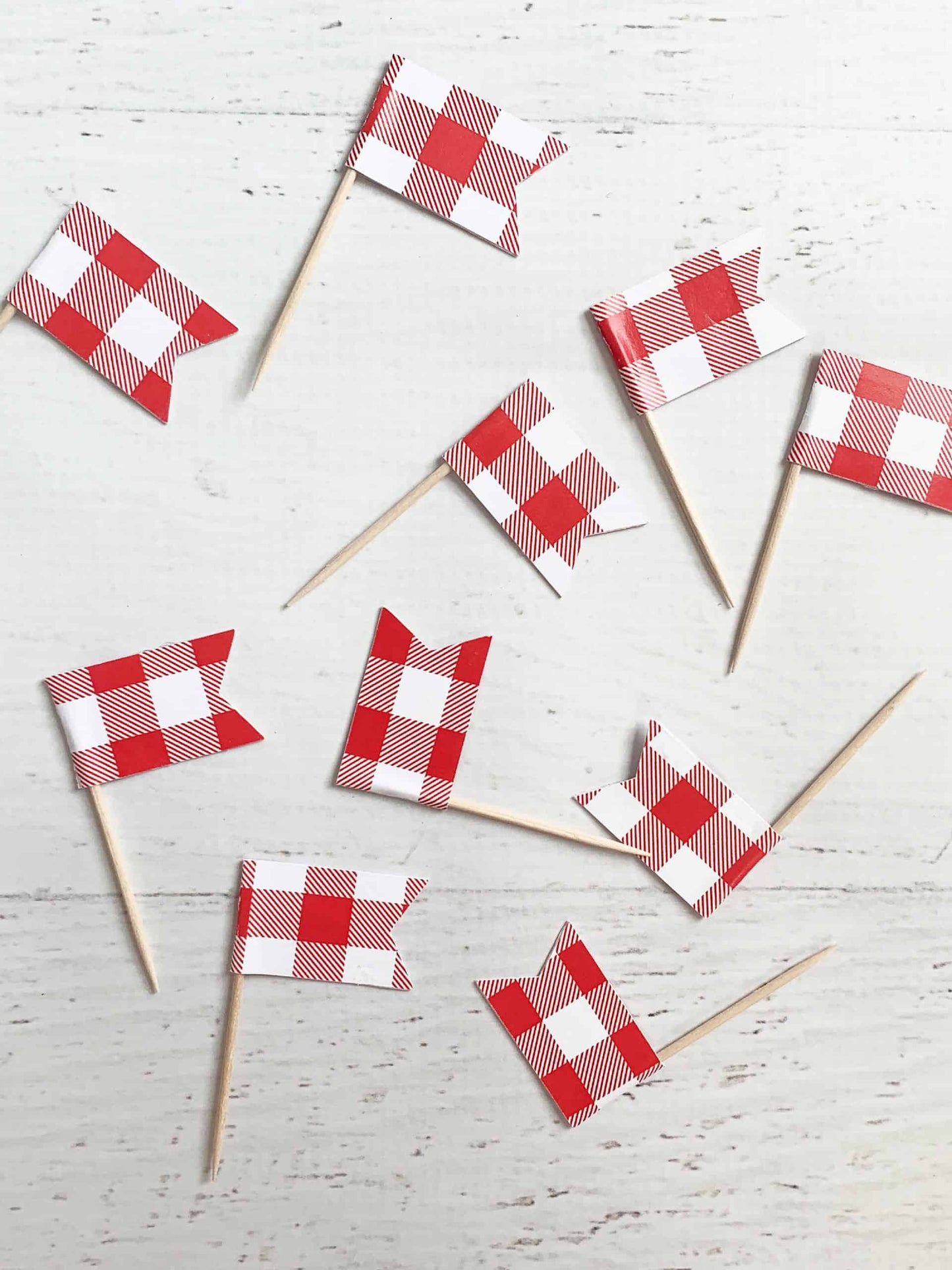Bright Red Gingham Cupcake Toppers